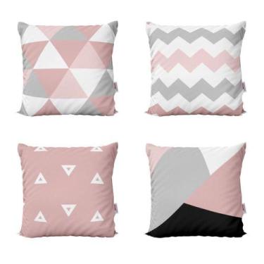 Imagem de Almofadas Decorativas Rosa E Cinza Geométricas P/ Sofá 40X40 - Novadec