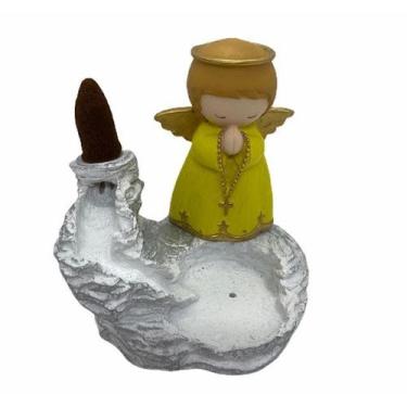 Imagem de Incensário cascata branca Anjo 12 cm resina amarelo - Lua Mística - 10