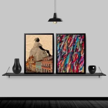 Imagem de Kit 2 Quadros Salvador Bahia 45x34cm - Madeira Preta - Quadros On-Line