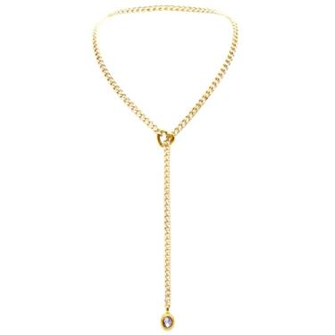 Imagem de EverGlimp Colar de corrente de coração fino dourado para mulheres com pedra de chuva vermelha, verde e roxa., 25'', Couro sintético, Sem Pedra Preciosa