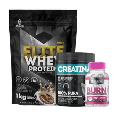 Imagem de Kit: Whey Protein Elite-Pro 1kg + Creatina Monohidratada Pote 300g - 100% Pura + Femme Burn 90g - Soldiers Nutrition
