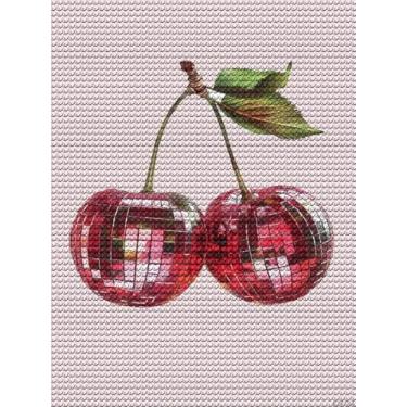 Imagem de Kit de arte de desenho de diamante de cerejas para adultos, frutas, moderno, discoteca, sala de baile, faça você mesmo, pintura artística de diamante para iniciantes, broca completa, pintura de arte