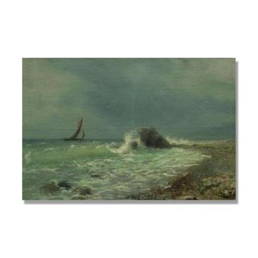 Imagem de Lev Lagorio Prints. Pintura de arte de parede paisagem marítima. Pôster de reprodução de impressões em tela de paisagem para decoração de casa. (Surf). 30 x 45 cm-11,8 x 17,7 pol. Somente tela