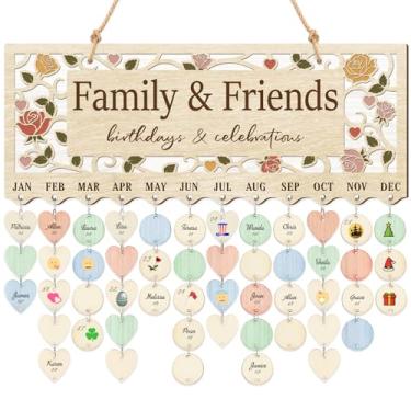 Imagem de CHDITB Calendário de aniversário 3D de madeira para pendurar na parede (40,6 cm x 15,2 cm), monitor de lembretes de celebrações de aniversário botânico, flores boho, com etiquetas, presentes de mãe