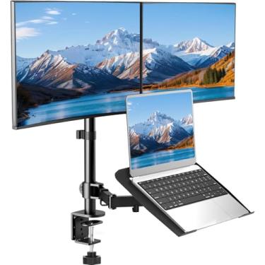 Imagem de Suporte Articulado para Monitor Duplo e Notebook, Suporte articulado monitor, Design Ergonômico e Ajustável, Braço articulado monitor, Compatível com Telas de até 32" e Notebooks de 17", Preto