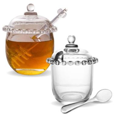 Imagem de Kit Lyor Meleira e Açucareiro Vidro Cristal Coração