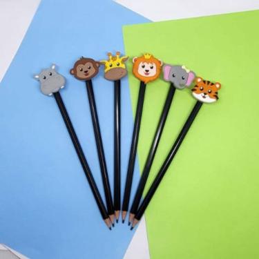 Imagem de Kit com 06 lápis de escrever animais fazendinha zoológico bichinhos fofos papelaria material escolar