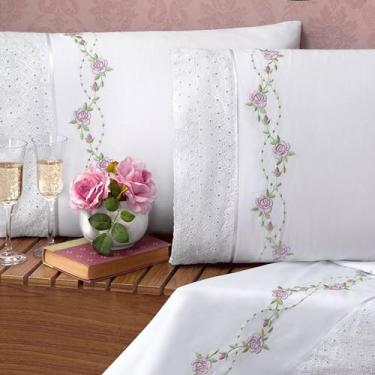 Imagem de Casaborda Enxovais Jogo de Cama Queen Bouquet 4 Peças 180 Fios Percal Branco