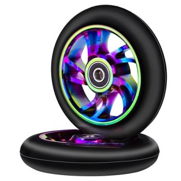 Imagem de NONMON Pacote com 2 rodas de scooter de 100 mm, roda de substituição 88A para scooter com rolamentos ABEC-9 608RS instalados para scooters profissionais, scooters, multicoloridas