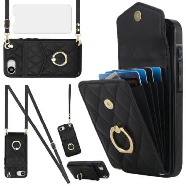 Imagem de Capa de telefone para iPhone 16e/SE 2025/SE 4 capa carteira com protetor de tela de vidro temperado e anel com bloqueio de RFID porta-cartão celular i Phone16e i16e 16 e SE4 4ª geração 16eCase