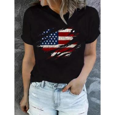 Imagem de Camiseta Feminina Dia da Independência - Estampa Bandeira Americana - 