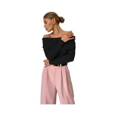 Imagem de Camiseta Feminina de Lã - Malha Slim Fit, Manga Comprida, Ombro De For