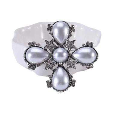 Imagem de Broche de Strass e Pérolas Barrocas Luxuoso para Vestido de Festa e Ca