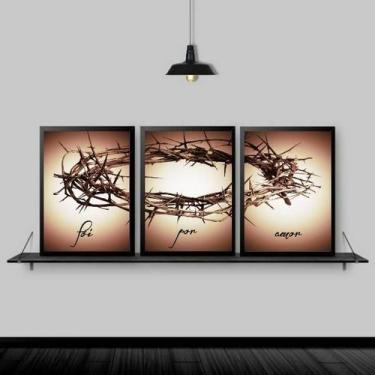 Imagem de Kit 3 Quadros Decorativos Coroa De Espinhos 24X18Cm Branca - Quadros O