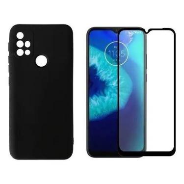 Imagem de Kit Capa Case Silicone Aveludada Preta para Moto G10 G30 + Película 3D