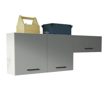 Imagem de Kit com 2 Armários Aéreos Multiuso 3 Portas Branco/cinza Agata Madesa