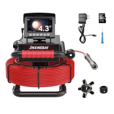 Imagem de Câmera de tubo de esgoto, câmera de esgoto 1080p HD 10.9 cm tela IPS câmera de inspeção de boroscópio de esgoto, com 12 LEDs ajustáveis, cabo de drenagem de câmera de drenagem IP68 à prova d'água,