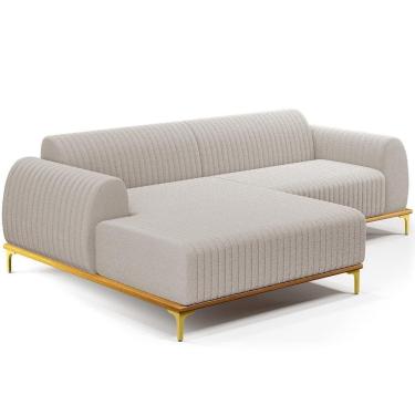 Imagem de Sofá 3 Lugares Chaise Esquerdo Sala Molino 245cm D02 Pés de ouro Bouclê Creme B-54