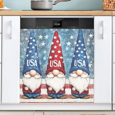 Imagem de Bandeira Americana Estrela Gnomo Lava-louças Capa Magnética Forte Painel Universal Decalque para Geladeira Ímã de Geladeira 58 x 66 Polegadas Ímãs de Quadro Branco para Casa Cozinha Escritório