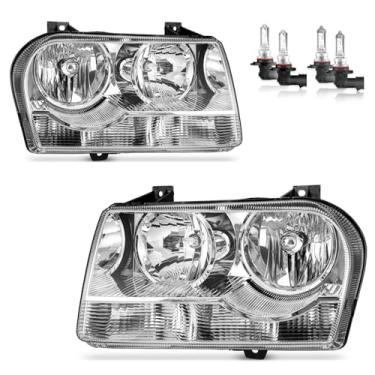 Imagem de Vizotae Conjunto de faróis para Chrysler 300 2005-2010 somente substituição de farol de halogênio 4-Dr, farol alto/baixo com lâmpadas, lado do motorista e do passageiro