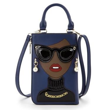 Imagem de ENJOININ Bolsas de ombro femininas inovadoras com alça superior de couro sintético descolado, bolsa clutch para mulheres, Azul marinho, Medium