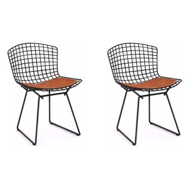 Imagem de Kit 2 Cadeiras Bertoia Preta Com Assento Cobre Cor Marrom