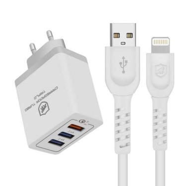 Imagem de Kit Carregador Turbo Triplo + Cabo Dual Shock Lightning Branco - Gshield