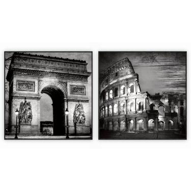 Imagem de Kit Com 2 Quadros Decorativos Cidades Com Moldura E Vidro Para Sala Quarto Escritório E Clínica 32x32 - Art. Q Cor Cidades 004