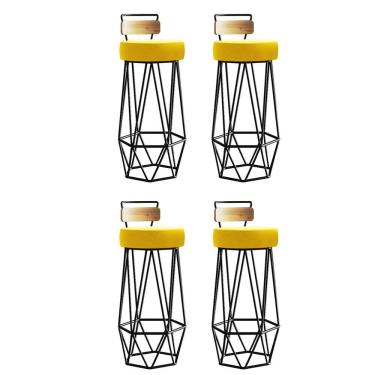 Imagem de Kit 04 Banqueta Com Encosto Botty Cozinha Rosa Ferro Preto Corino Amarelo - Amey Decor