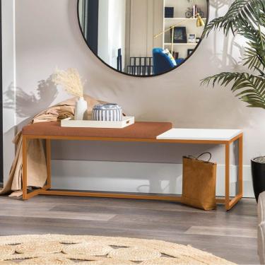 Imagem de Banco Recamier Puff 195cm Industrial Bronze Suede Terracota Tampo Quadrado Mdf Branco