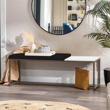 Imagem de Banco Recamier Puff 195cm Industrial Marrom Corino Preto Tampo Quadrado Mdf Branco