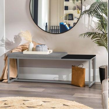 Imagem de Banco Recamier Puff 140cm Industrial Cinza Corino Cinza Tampo Quadrado Mdf Preto