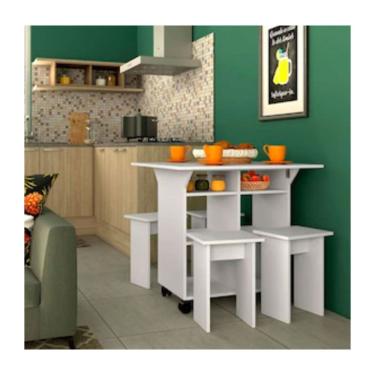 Imagem de Mesa Moove 4 Bancos Prateleira Tampo Dobrável Nova Móbile Branco