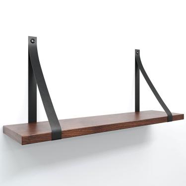 Imagem de Prateleira Em Mdf Castanho 50x15cm Com Alça Cor Preto