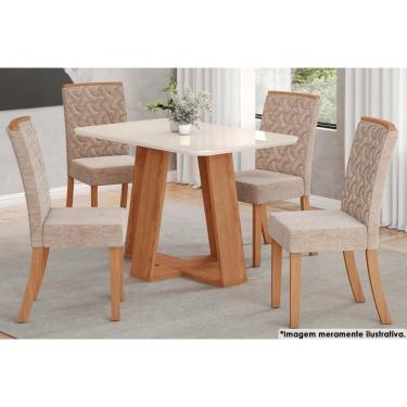 Imagem de Sala De Jantar Lins com Tampo com Vidro Curvo 120x80cm E 4 Cadeiras Esther Nature creme