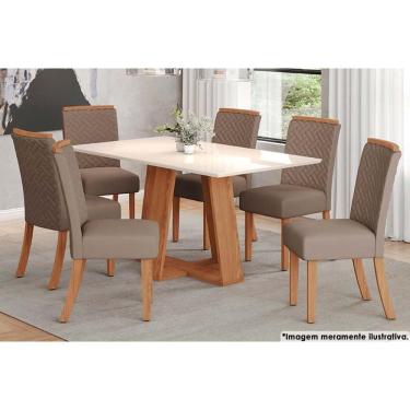 Imagem de Sala De Jantar Lins com Tampo Reto 160x90cm E 6 Cadeiras Malu Nature marrom Amêndoa