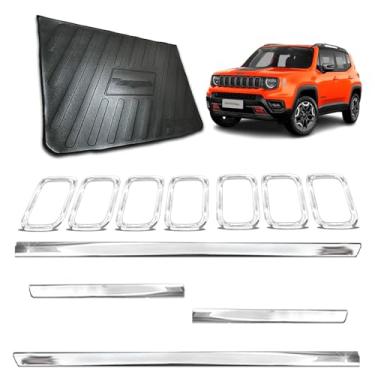 Imagem de Aplique Bandeja Porta Malas Grade Dianteira + Friso Lateral Inferior Slim Adaptável para Renegade 2022 2023 2024 Kit Cromado