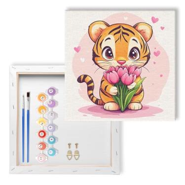 Imagem de Zariocy Kit de pintura emoldurada por números para adultos - Conjunto de pintura a óleo DIY com tema de tigre - Inclui tela, tintas acrílicas e pincéis - Arte animal fácil para decoração de casa 20 x