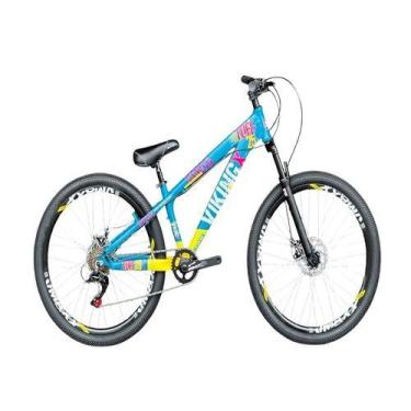 Imagem de Bicicleta Aro 26 VikingX Azul Amarelo 1x7 Câmbio Shimano