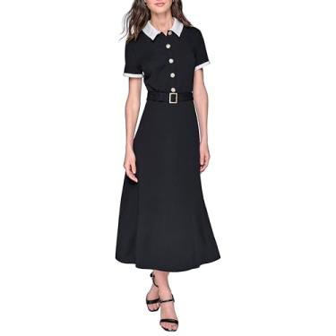 Imagem de KARL LAGERFELD Vestido midi feminino contrastante com gola e manga, Preto/Branco Suave, 42