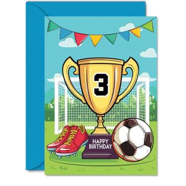 Imagem de Stuff4 Cartão de aniversário de 3º aniversário menino - troféu campeões vencedores - cartão de aniversário de futebol para meninos de 3 anos, cartões para meninos de 3 anos, saudação A5 Footy