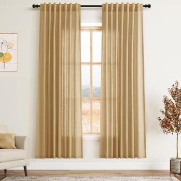 Imagem de Cortinas de linho amarelo dourado 182 cm de comprimento para sala de estar, cortinas de porta leves e transparentes, conjunto de 2 painéis para quarto de crianças, filtro de luz, aba traseira, cortina