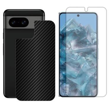 Imagem de Película Hidrogel + Adesivo Fibra De Carbono Para Google Pixel 8 - Preta