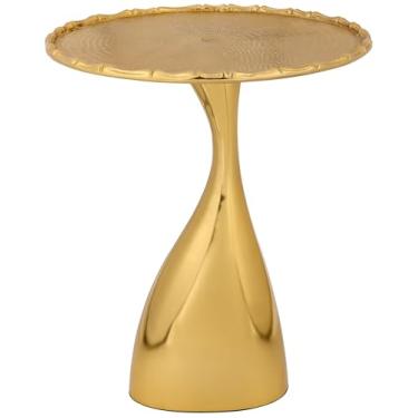 Imagem de Mesa lateral redonda de metal, mesa de canto de café para espaços pequenos, mesa de destaque leve para sala de estar, quarto, varanda - montagem fácil, 43 x 38 cm (ouro) - APLHA Living Home