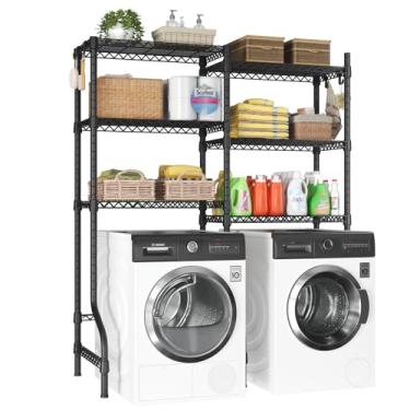 Imagem de ULIFHOME U15 Prateleiras de armazenamento para lavadora e secadora, prateleira de armazenamento acima da máquina de lavar e secar roupa, prateleira de arame de 6 camadas com 4 ganchos para organização