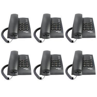 Imagem de Kit 06 Telefones Com Fio Mesa ou Parede Pleno Preto Intelbras