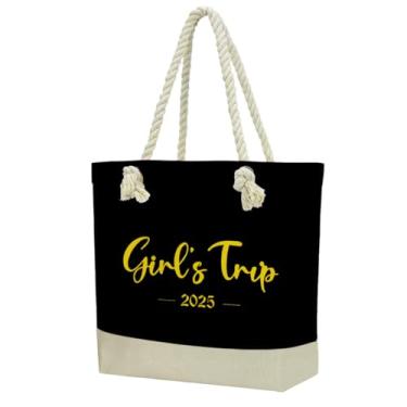 Imagem de Fokongna Sacola feminina, bolsa de praia para melhores amigas, presentes de aniversário, festas de viagem, férias e compras essenciais, Girls Trip Preta, Large