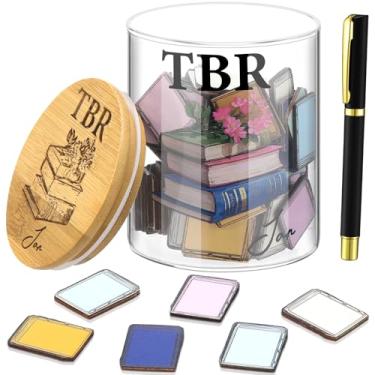 Imagem de Maxdot TBR Pote de presentes para amantes de livros, escolha seu próximo livro a ser lido, pote com 120 fichas de madeira e 2 canetas Bookworms, presentes para membros do clube, estudantes