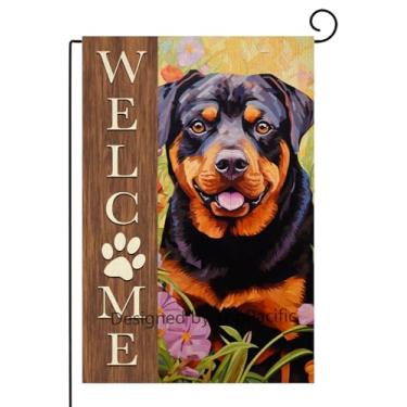 Imagem de TopPacific Rottweiler Welcome Primavera Verão Cachorro Jardim Bandeira 30,5 x 45,7 cm Dupla face, Cachorro Mini Pet Sazonal Yard Flag para Decoração de Casa Exterior (12413)
