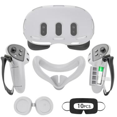 Imagem de Rechale Conjunto De Capa Silicone Para Meta Quest 3, Design Atualizado, Proteção Total, Acessórios Realidade Virtual 4 Em 1, Oculus, Presente Ideal Aniversário E Natal (Cinza)